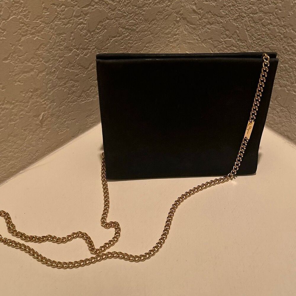Vintage Ferragamo Chain Strap Blue Suede Purse Clamshell Top Minimalist Chic